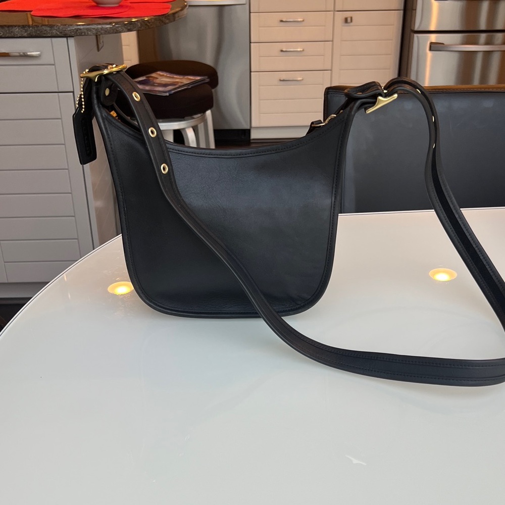 Vintage Coach Black Shoulder Bag with Gold Details